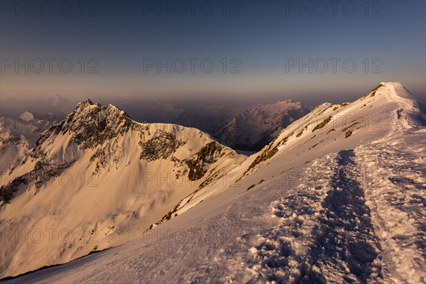 Sunrise above the Allgau Alps with peak of the Rauhorn