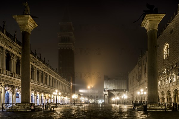 Doge's Palace and Campanile in a foggy night