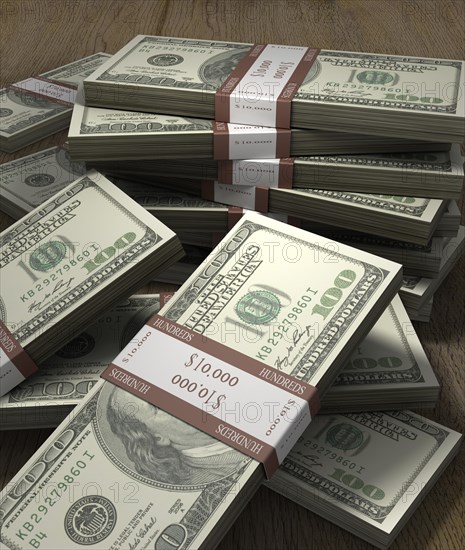 Bundled hundred dollar bills