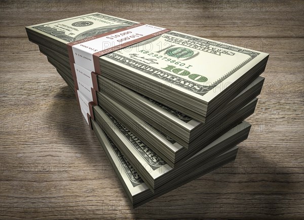 Bundled hundred dollar bills