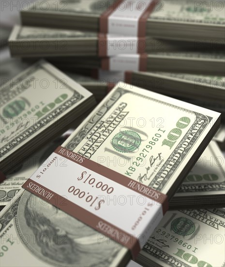 Bundled hundred dollar bills