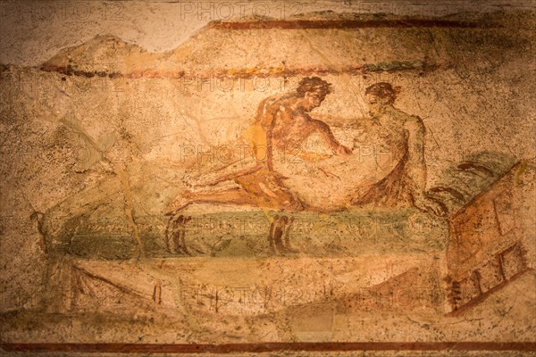 Erotic mural in the ancient brothel of Africanus