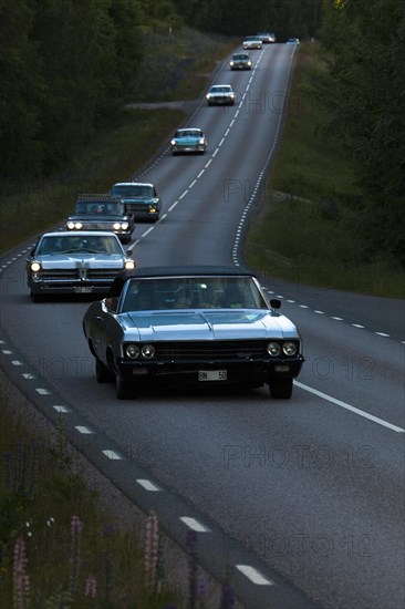 Oldtimers driving to the yearly oldtimer meeting