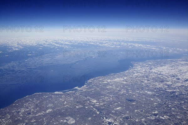 Ice-covered coast of Lake Michigan between Milwaukee