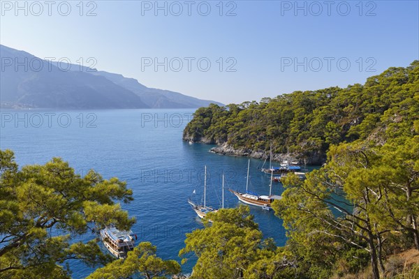 Excursion boats mooring off Oludeniz near Fethiye