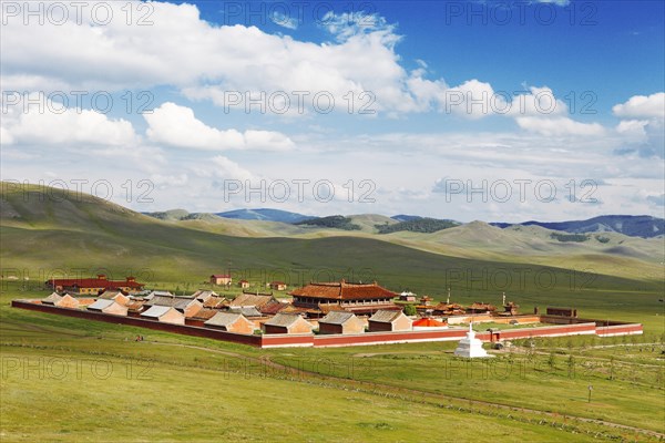 Amarbayasgalant Monastery in green grass landscape