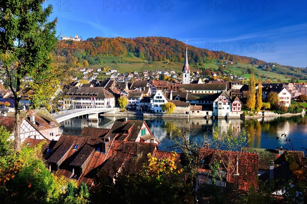 Townview with Hohenklingen Castle in autumn