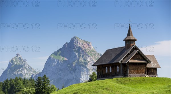 Stoos-Kirche church in front of Grosser Mythen mountain
