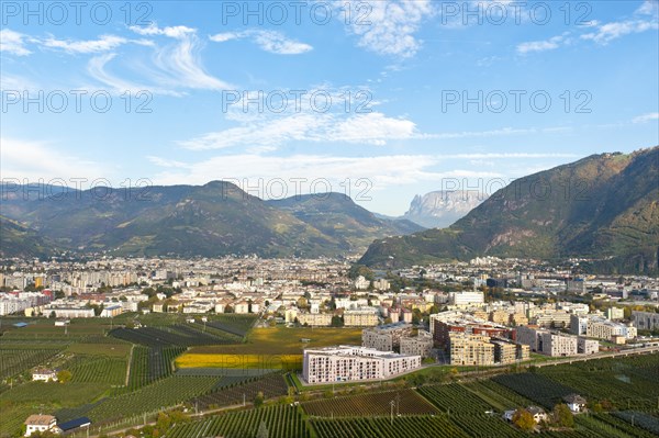 View from Schloss Sigmundskron Castle over the modern city of Bolzano