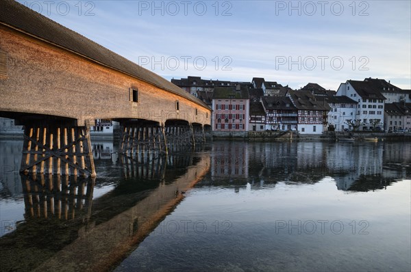 Historic wooden bridge crossing the Rhine River