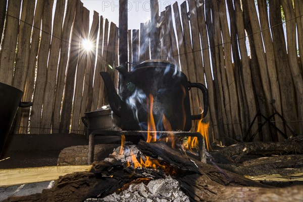 Kettle over an open fire in the kitchen