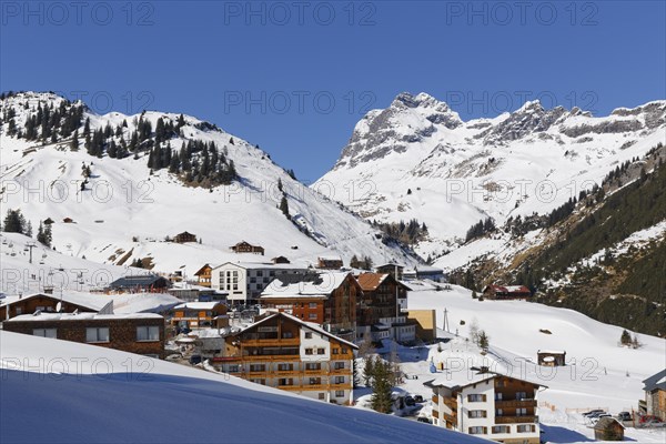 View of the village of Warth with Mt Widderstein