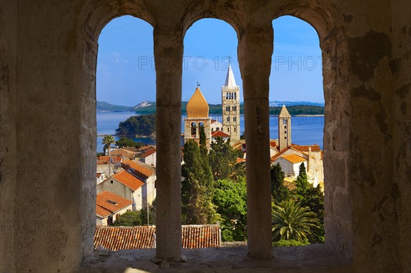 View from St John Church tower over the medieval roof tops of Rab town