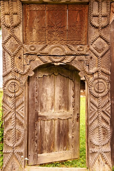 19th century traditional Iza Valley farm house carved wooden folk art gates
