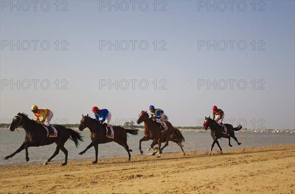 Horse race at the beach of Sanlucar de Barrameda at the Guadalquivir river mouth