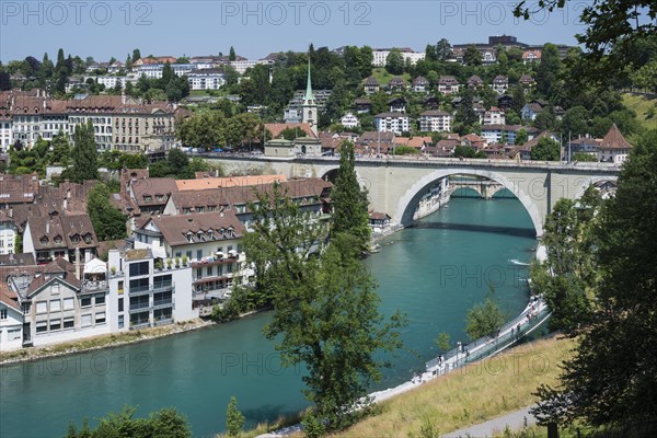 View of the historic centre with the Aar River or Aare River with the Nydegg Bridge