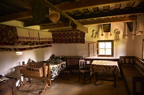 Rustic interior of the 1798 wooden house from the Iza Valley