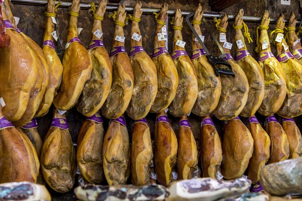 Spanish Serrano ham on the market
