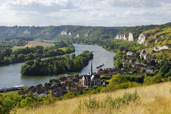 Les Andelys with the Seine River and the island Ile du Chateau