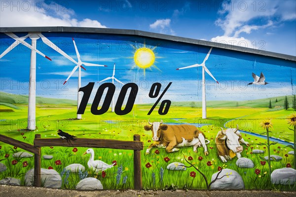 Wall of a house painted with a renewable energy theme