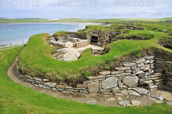 Excavation site at the Neolithic settlement of Skara Brae