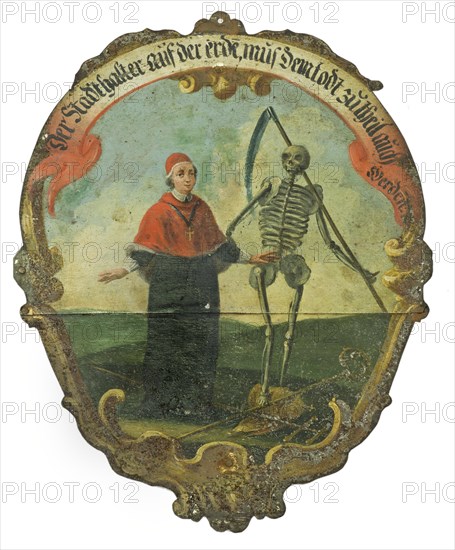 Painted metal plaque of the Edlitzer Dance of Death