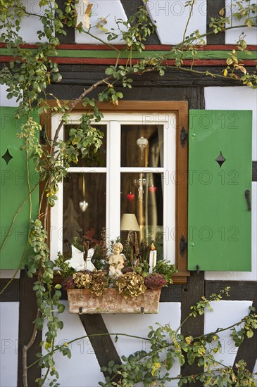 Half-timbered house with Christmas decorations