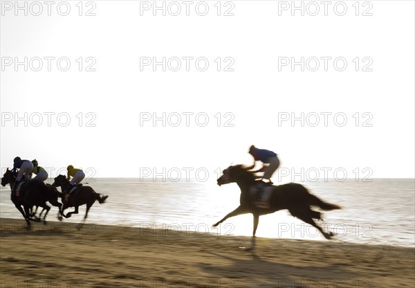 Horse race at the beach of Sanlucar de Barrameda at the Guadalquivir river mouth