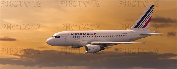 Air France Airbus A318-111 in flight in the evening light