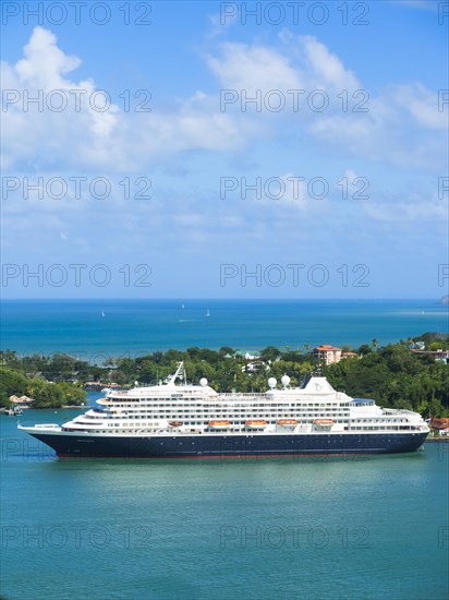The luxury cruise ship Prinsendamm moored at the Pointe Seraphine cruise ship terminal