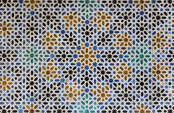Mudejar tiles with Moorish geometric patterns in the Alcazar of Seville