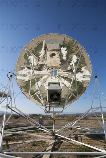 Reflections in the mirror of a so-called Stirling dish while it is set up to generate energy at a solar energy field in the Tabernas Desert