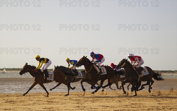 Horse race at the beach of Sanlucar de Barrameda at the Guadalquivir river mouth