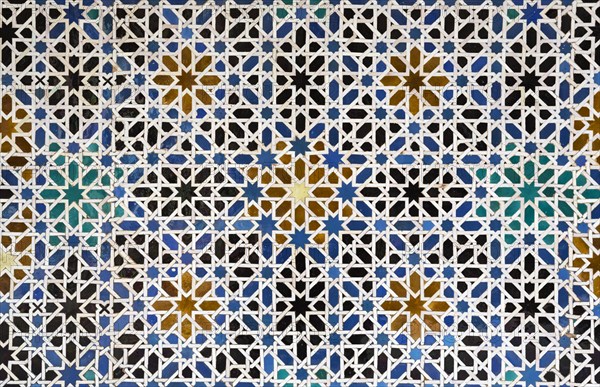 Mudejar tiles with Moorish geometric patterns in the Alcazar of Seville
