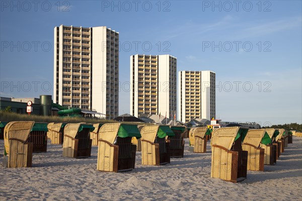 High-rise buildings and wicker beach chairs on the south beach