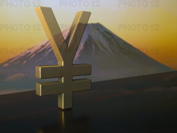 Yen currency symbol made of bronze on ebony