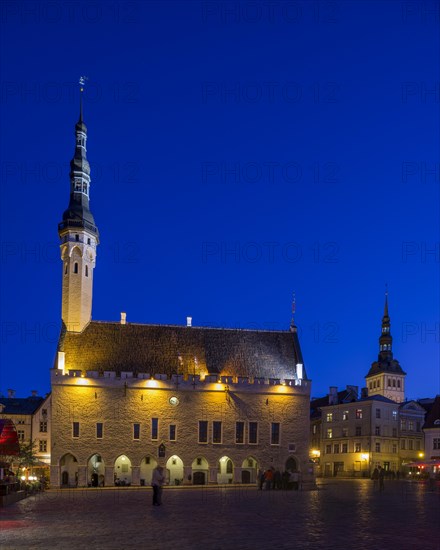 Town Hall with St. Nicholas Church in the evening