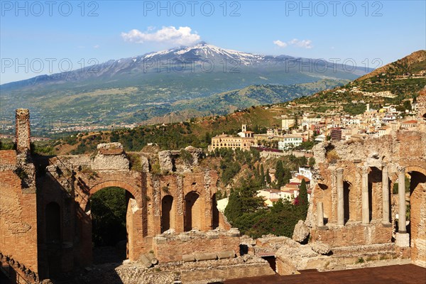 Ampitheatre with Mount Etna volcano in the distance