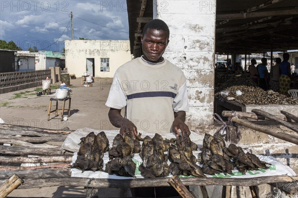 Man selling fish at the market in Kalabo