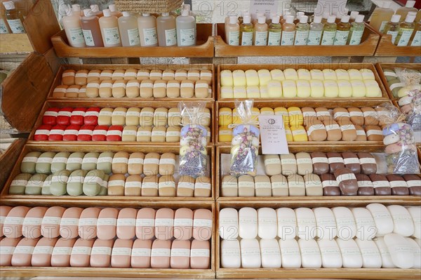 Market stall with various soaps