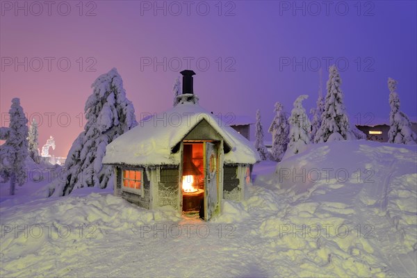 Finnish Kota in a snow-covered landscape
