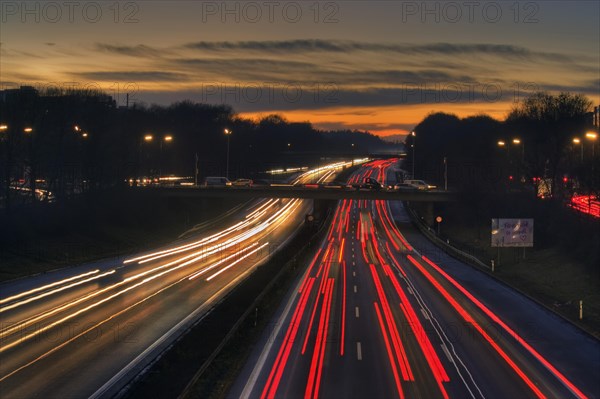 A96 motorway at dusk with light trails of moving cars