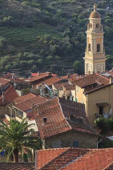 View over the red rooftops of Vallebona with the Church of San Lorenzo