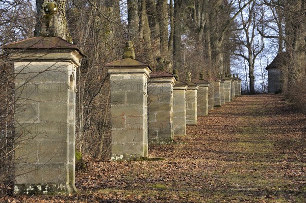 Way of the Cross with thirteen stations under an avenue of Large-leaved Lime trees (Tilia platyphyllos)