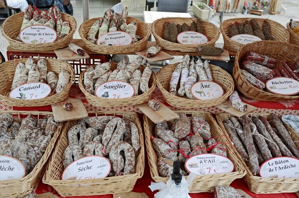 Market stall with various types of dried meat