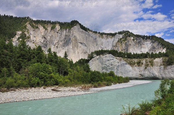 Limestone cliffs at the Vorderrhein river