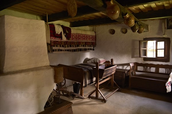 Rustic interior of a wooden house from the Iza Valley