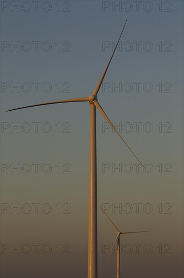 Windmills in the evening light on a wind farm near Sanlucar de Barrameda