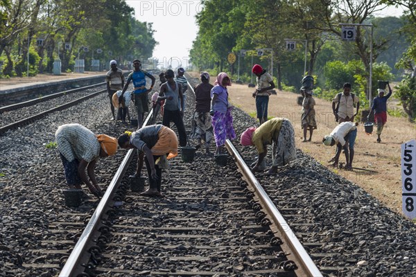 Labourers are maintaining railway tracks