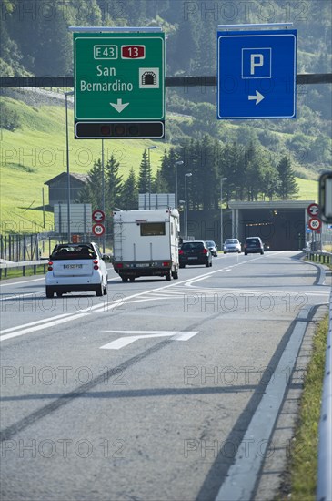 San Bernardino Pass with the entrance to San Bernardino Road Tunnel